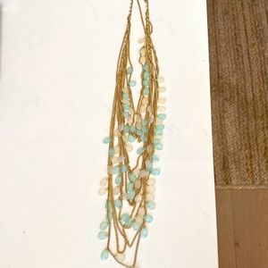Turquoise, clear, ivory drips with multi layer gold chain
